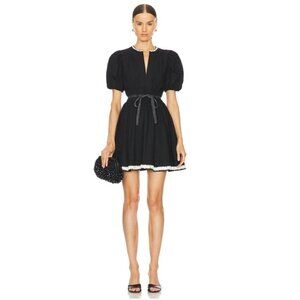 $450 ULLA JOHNSON Wilda Black White Cotton Embroidered Mini Dress Womens 8